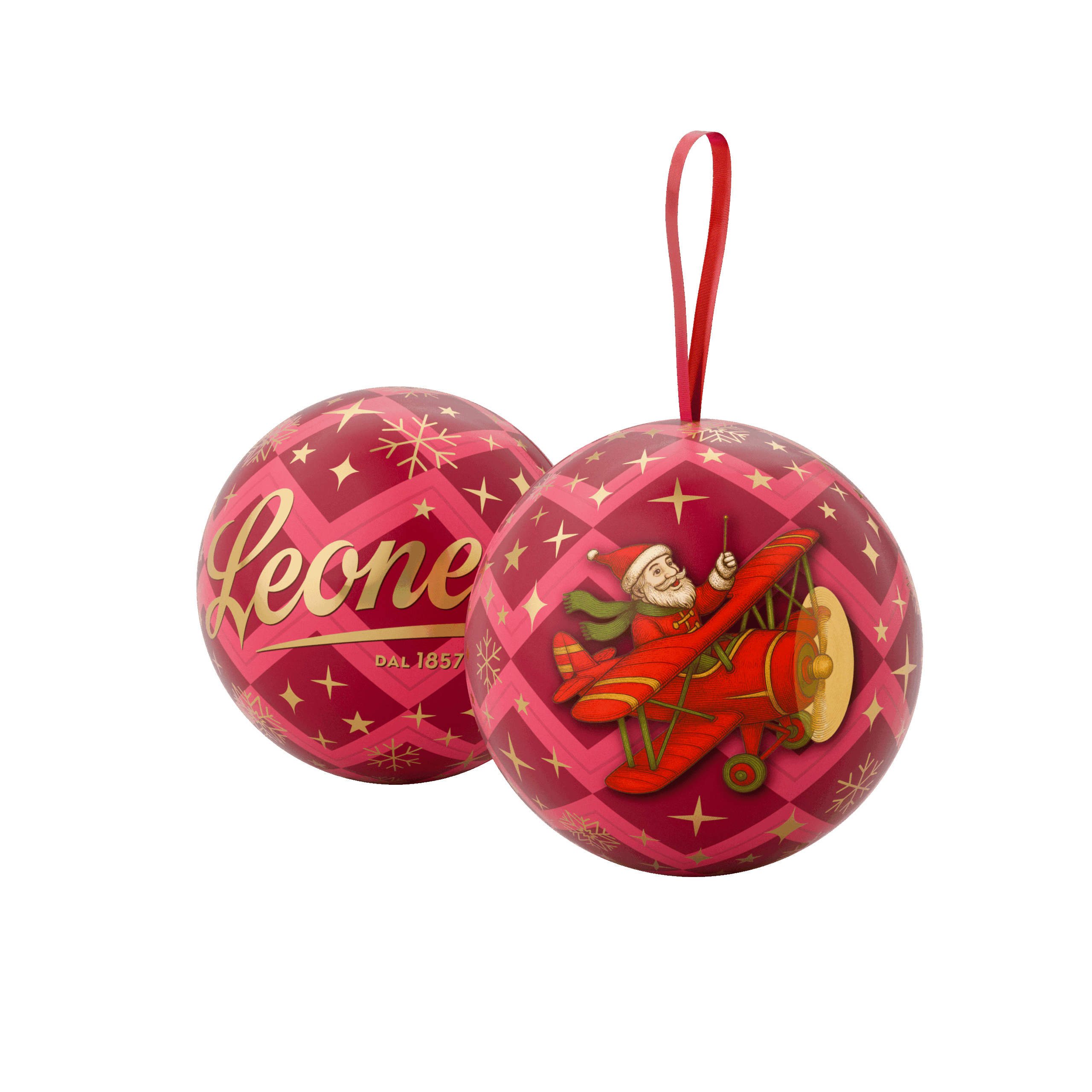 Rossa - Pallina in latta oro con Pastiglie alla Fragola 30g, Pastiglie Leone