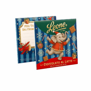Biglietto di Auguri con Tavoletta di Cioccolato al Latte 70g, Pastiglie Leone