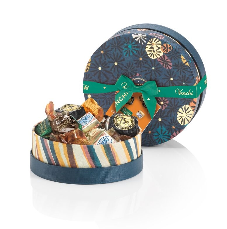 Blue Murrine Hat Box with Assorted Chocolates 200g, Venchi