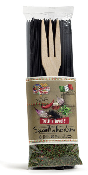 Lahjapakkaus Spaghetti mustekalan musteella, Antico pastificio Umbro
