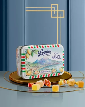 Gelatine alla frutta Napoli, scatola in metallo 100g, Pastiglie Leone