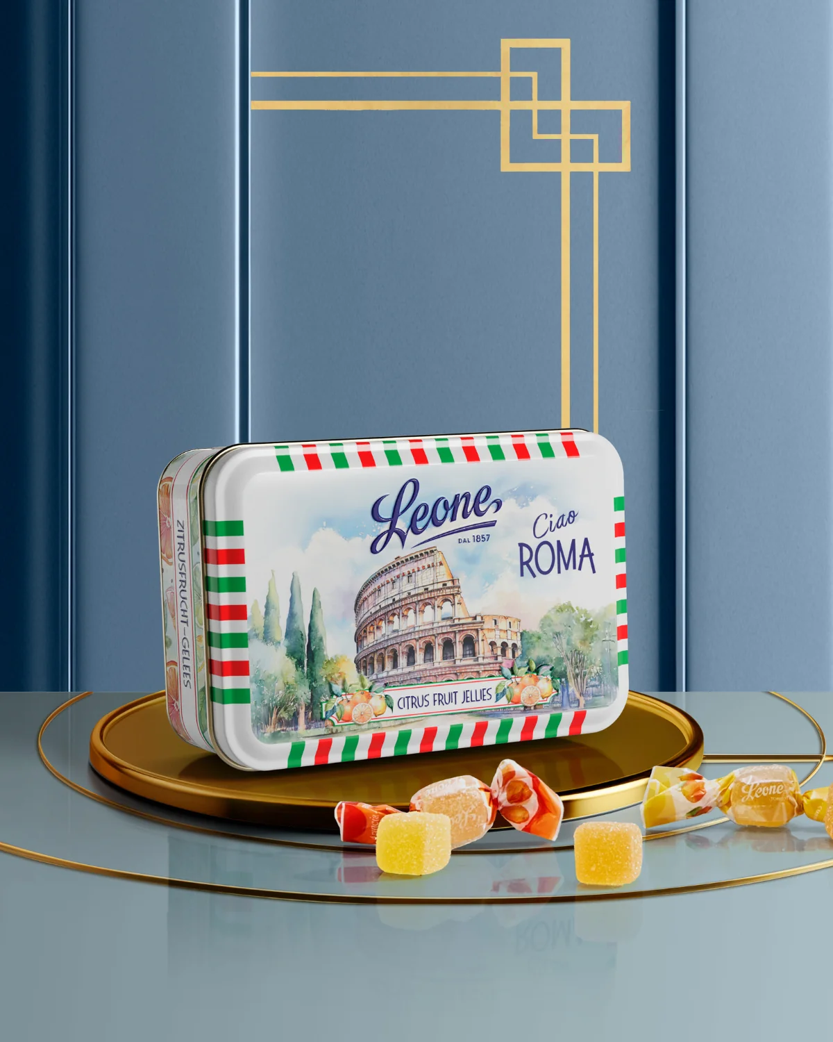 Roma Fruit Jellies, metal box 100g, Pastiglie Leone