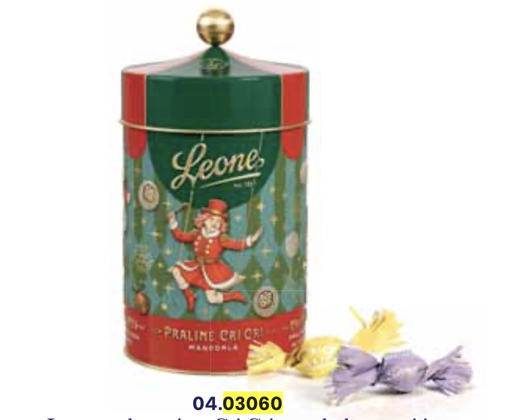 metal box Dream Xmas Circus, Assorted Cri Cri with Almond 100g, Pastiglie Leone